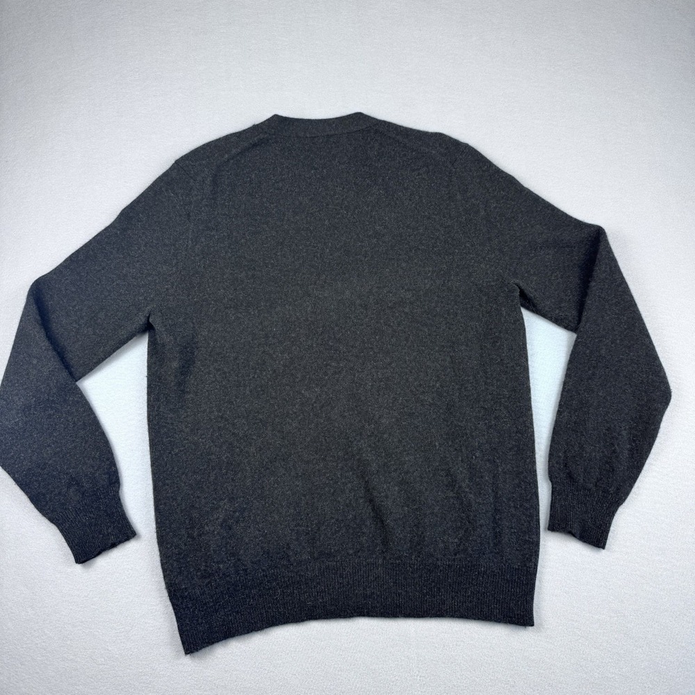 J Crew 100% Italian Cashmere Cardigan Women L Charcoal Pocket V-Neck Grandmacore - Picture 6 of 8